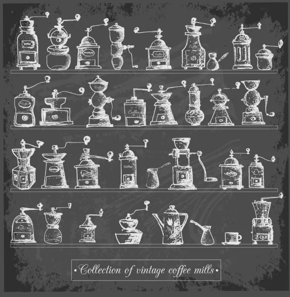 Collection of vintage coffee mills — Stock Vector