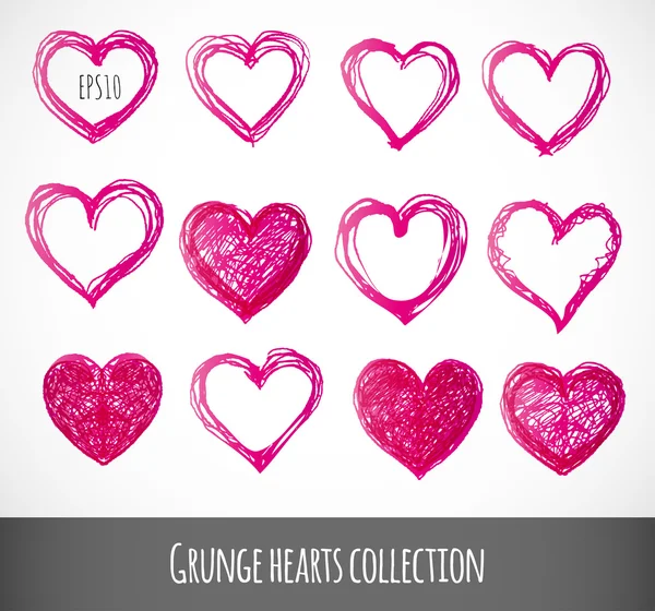 Conjunto de corazones grunge rosados . — Archivo Imágenes Vectoriales