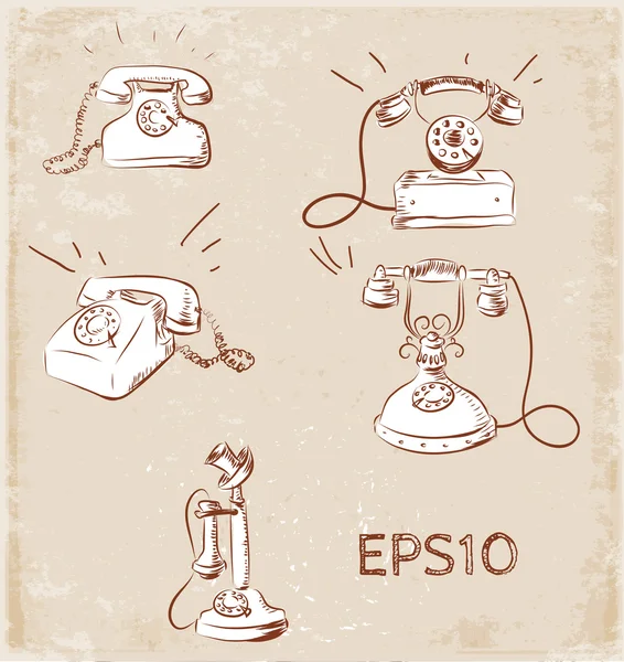 Vintage telefonları skeçleri. — Stok Vektör