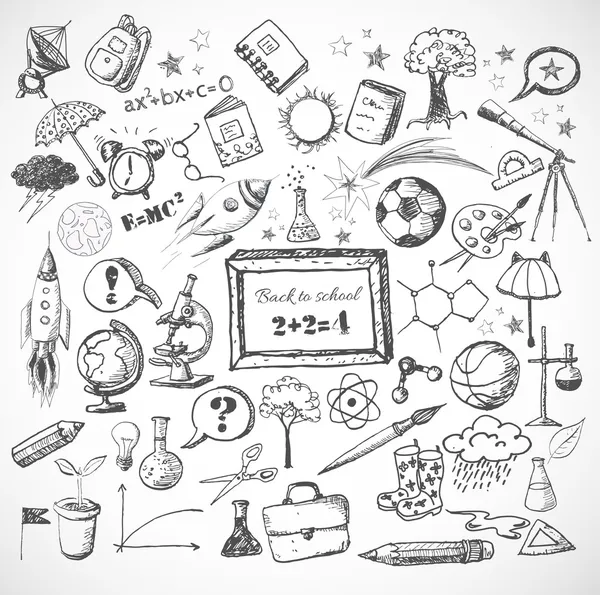 Terug naar school grote doodles set. — Stockvector