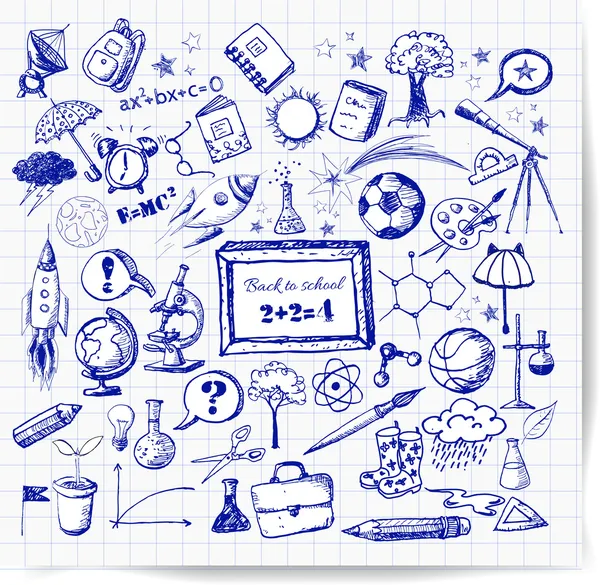 Zurück zur Schule Big Doodles Set. — Stockvektor