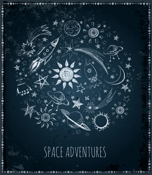 Card with sketchy space objects — Stock Vector