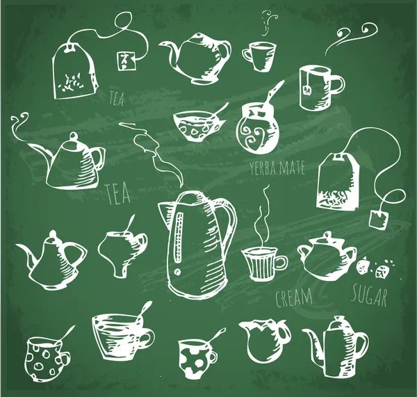 Bocetos de objetos de té — Vector de stock