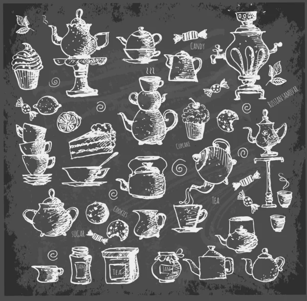 Sketches of tea objects — Stock Vector