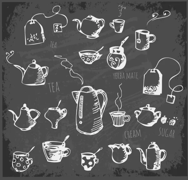 Croquis d'objets de thé — Image vectorielle