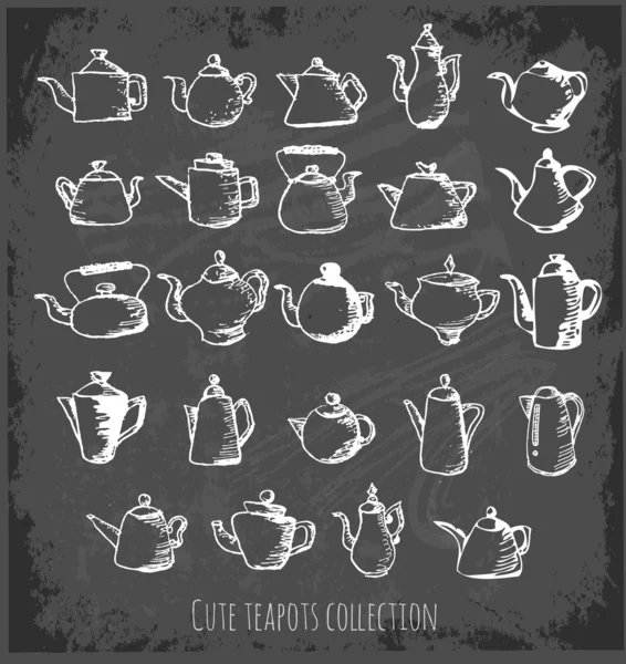 Sketch teapots collection . — Stock Vector