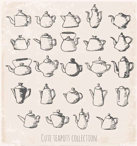Sketch teapots collection. — Stock Vector