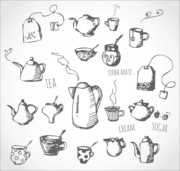 Sketches of tea objects — Stock Vector