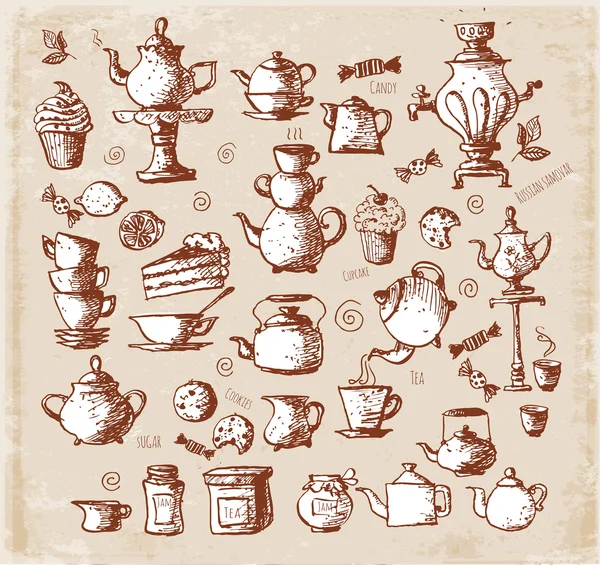 Эскизы чайных объектов — стоковый вектор