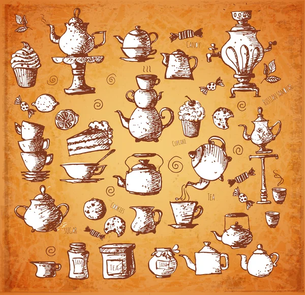 Vintage tea party objects. — Stock Vector