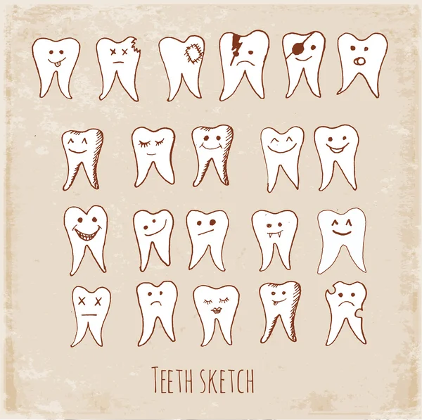 Samling av tänder doodles i vintage stil. — Stock vektor