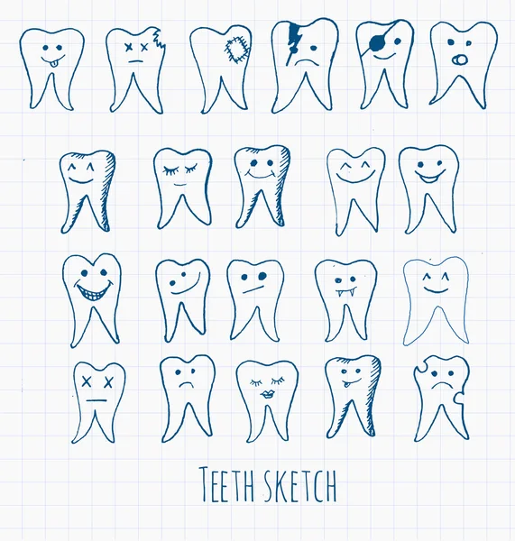 Samling av tänder doodles. — Stock vektor