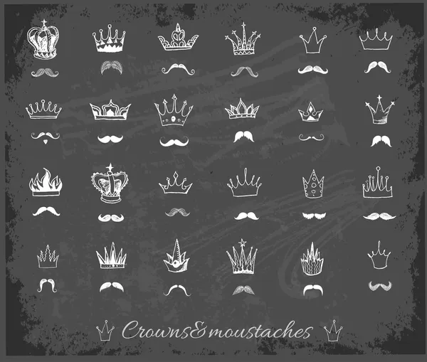 Collections of crowns and moustaches — Stock Vector