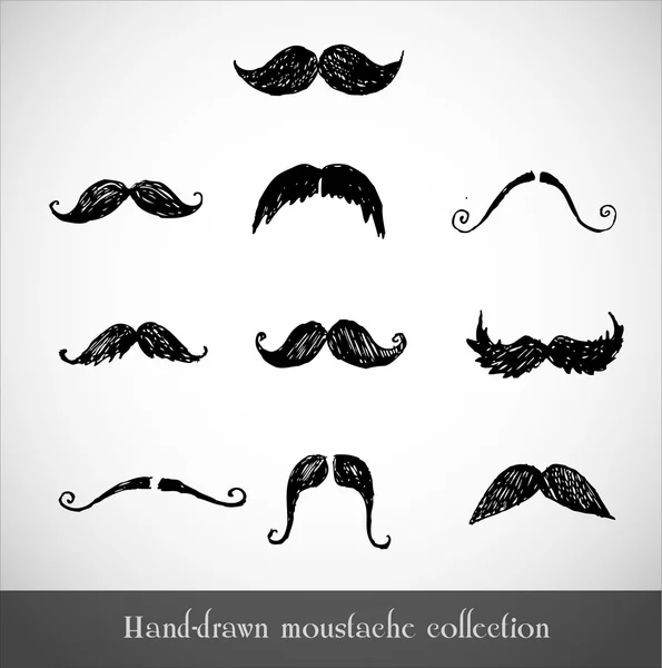 Conjunto de bigodes desenhados à mão — Vetor de Stock
