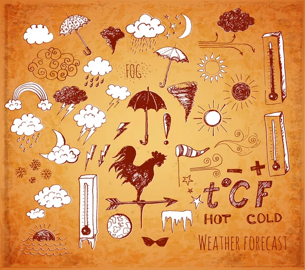 Set of weather symbols sketch — Stock Vector