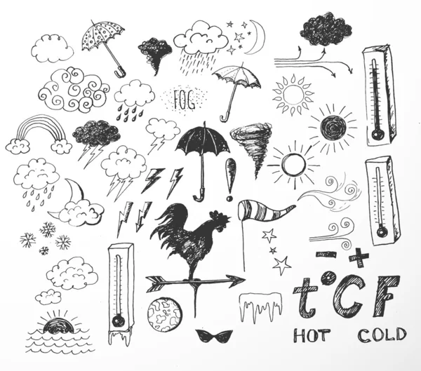 Set of weather symbols sketch — Stock Vector