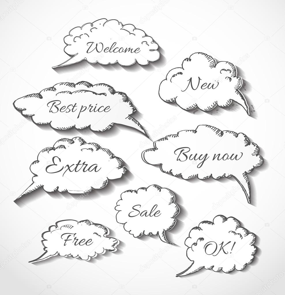 Paper-cut speech and thought bubbles