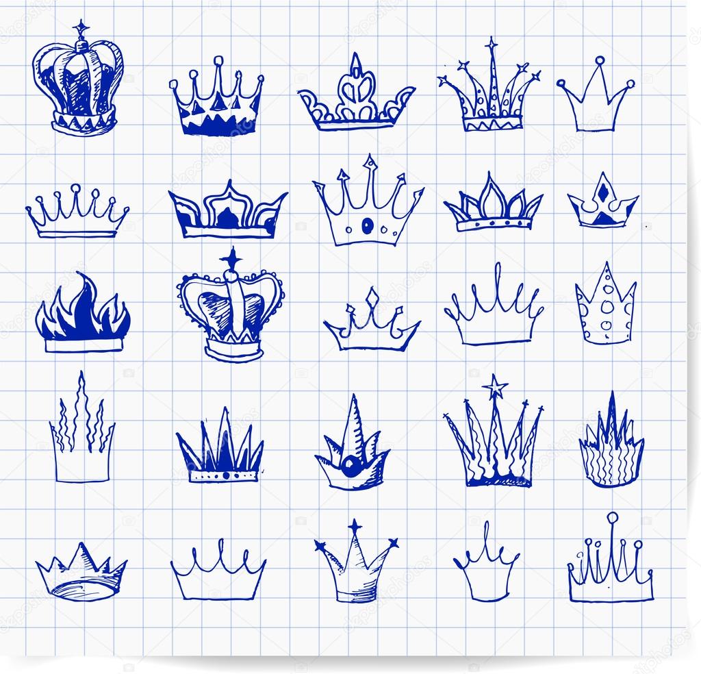 Pen sketches of vintage crowns.