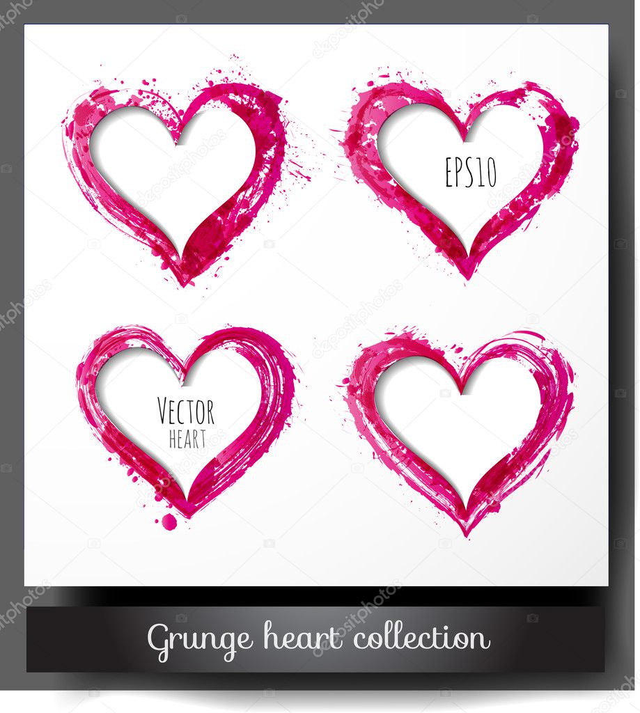 Set of grunge paper-cut hearts.