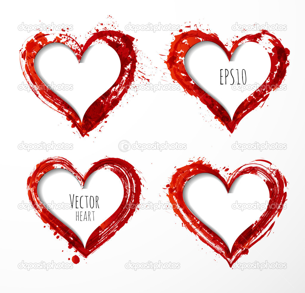 Set of grunge paper-cut hearts.