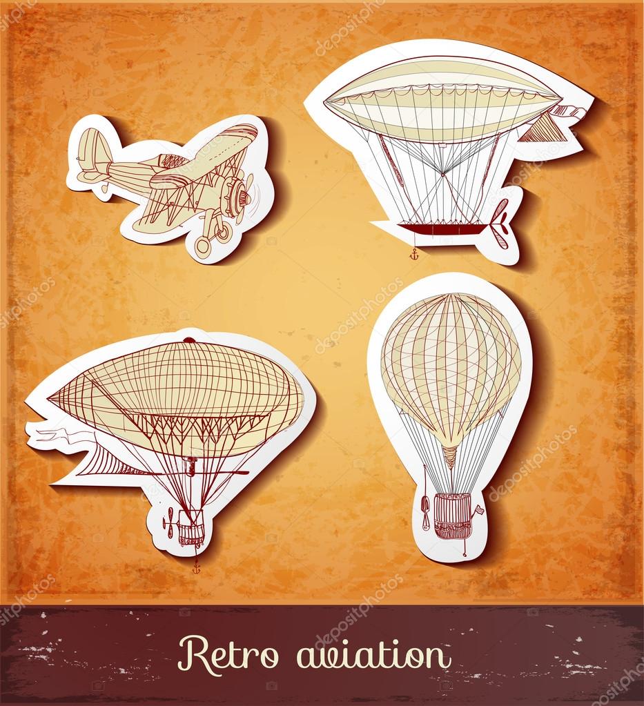 Retro aviation collection in vintage style