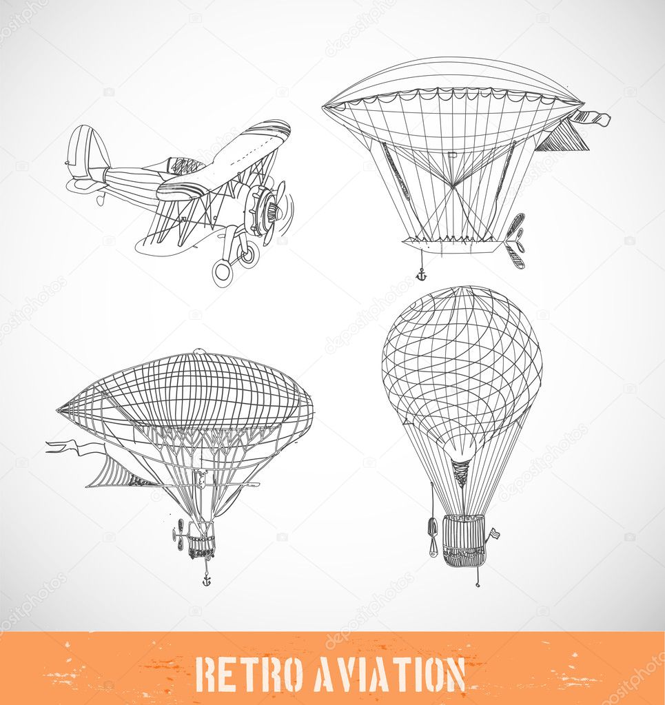 Retro aviation sketch collection