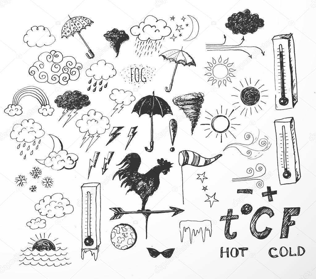 Set of weather symbols sketch