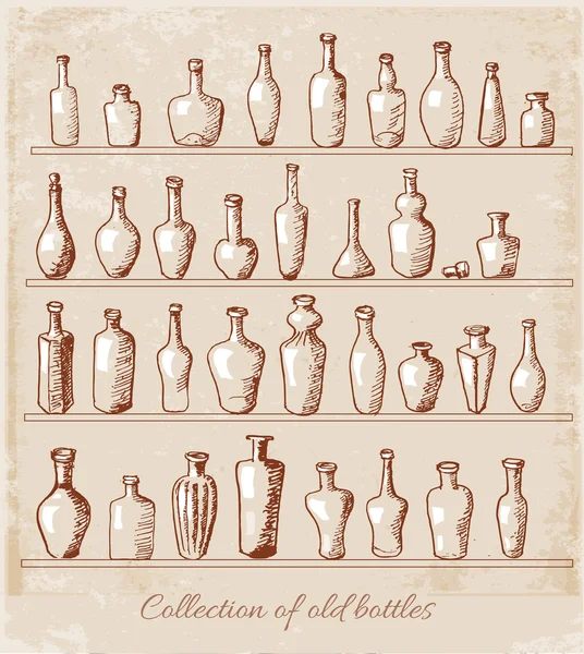Bocetos de botellas viejas en estilo vintage . — Archivo Imágenes Vectoriales
