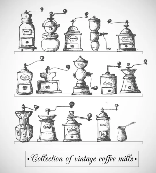 Collection of vintage coffee mills. — Stock Vector