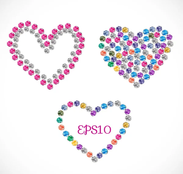 Set of jewel hearts. — Stock Vector