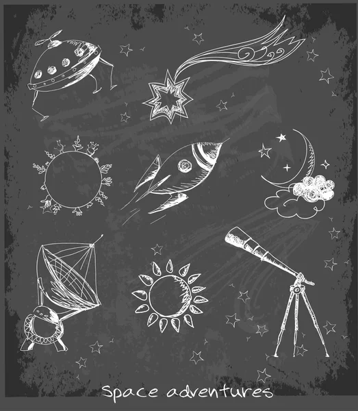Set of space objects sketch — Stock Vector