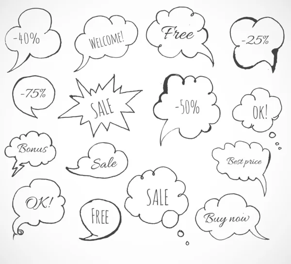 Hand-drawn ink speech and thought bubbles — Stock Vector