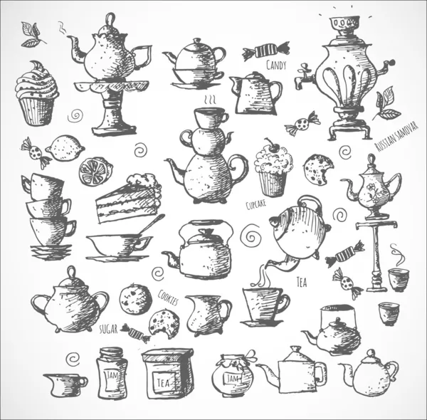 çay nesneleri skeçleri.