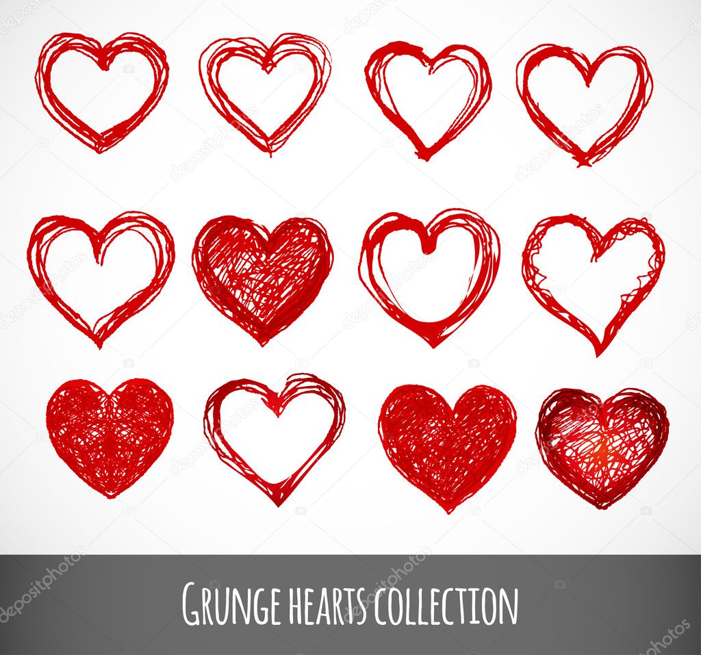 Set of vector sketch hearts