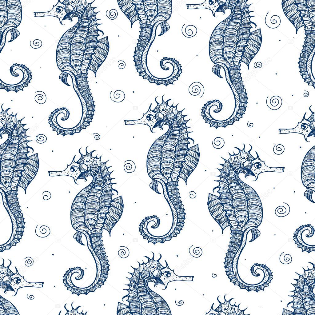 Seamless background with sea-horses.