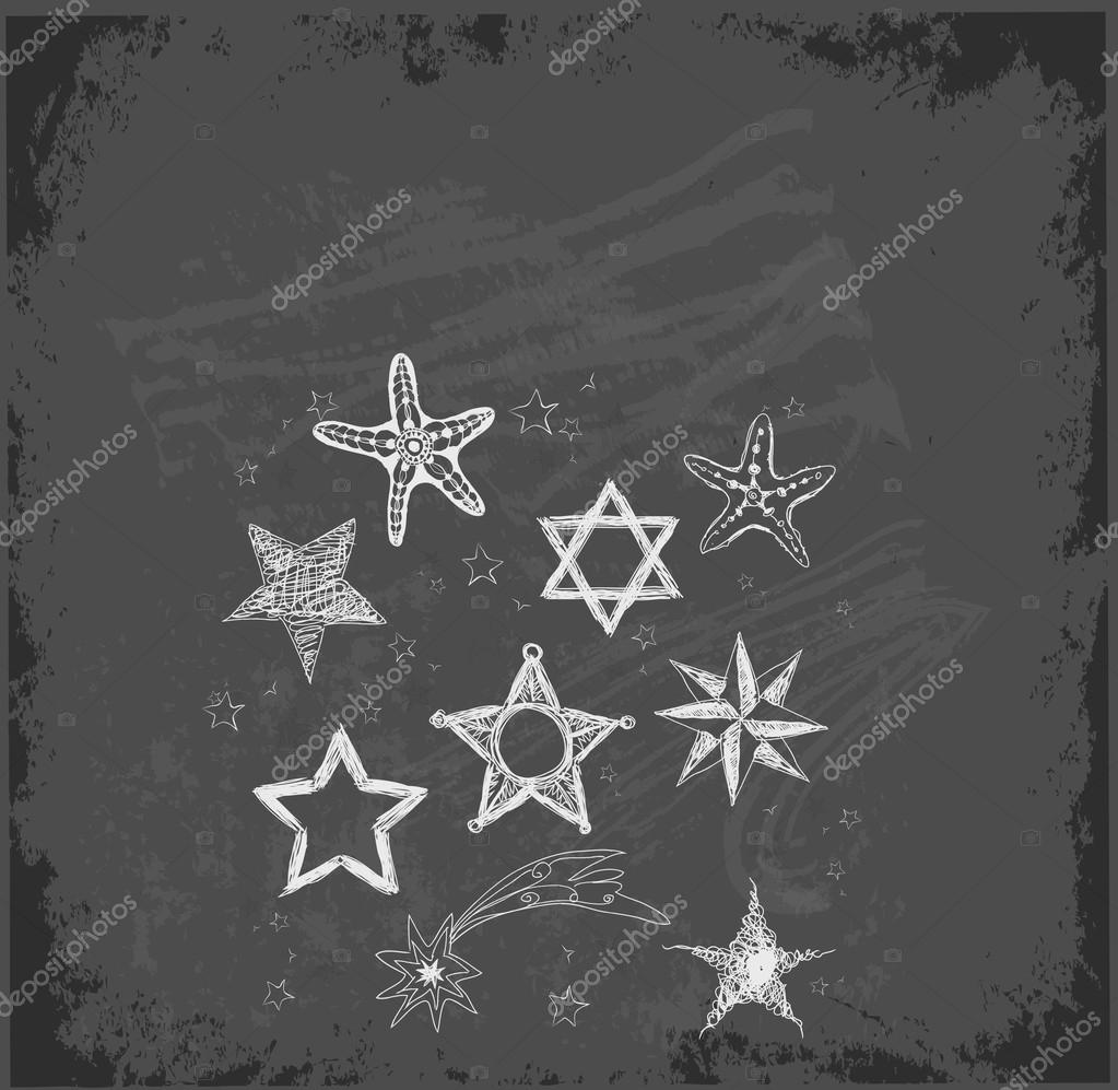 Sketch stars collection on chalkboard blackboard . — Stock Vector