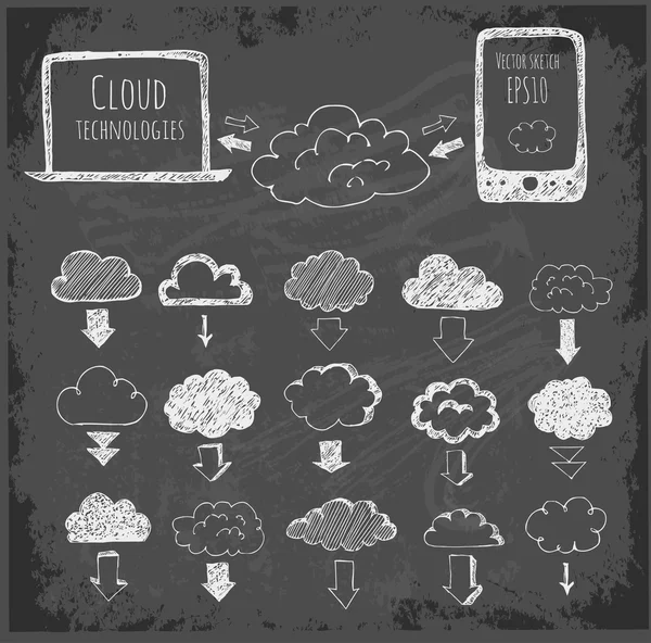 Иконы облаков, телефон, ноутбук и стрелки — стоковый вектор