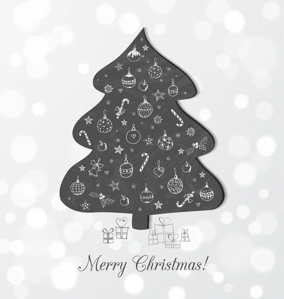 การ์ดคริสต์มาสกับกระดานดํา ต้นคริสต์มาส — ภาพเวกเตอร์สต็อก