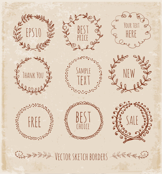 Sketch frames, hand-drawn in vintage style