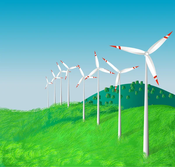 Vector landschap met windmachines — Stockvector