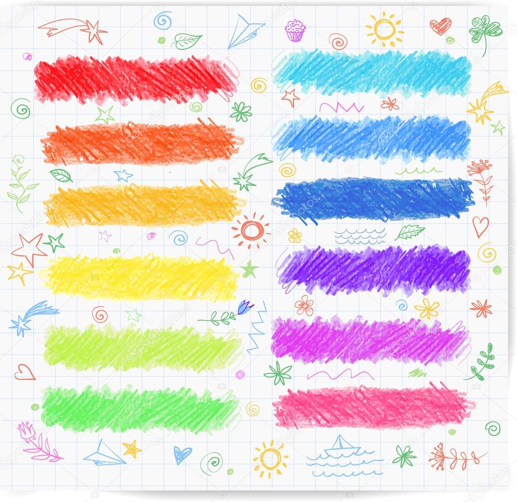 Set of colored doodle sketch banners