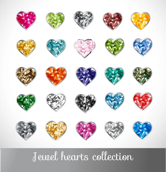 Big collection of jewel hearts. — Stock Vector