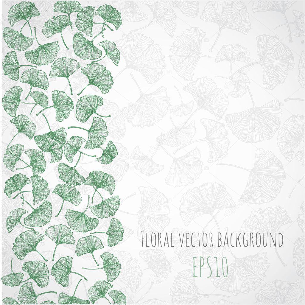 Floral background with gingko biloba leaves