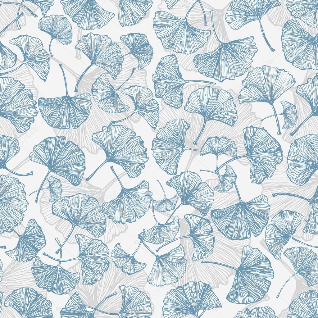 Floral seamless background with ginkgo leaves