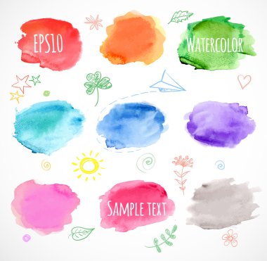 Set of nine colored watercolor backgrounds.
