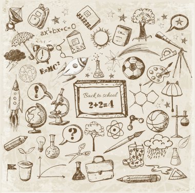 büyük okula geri vintage tarzı kümesinde doodles.