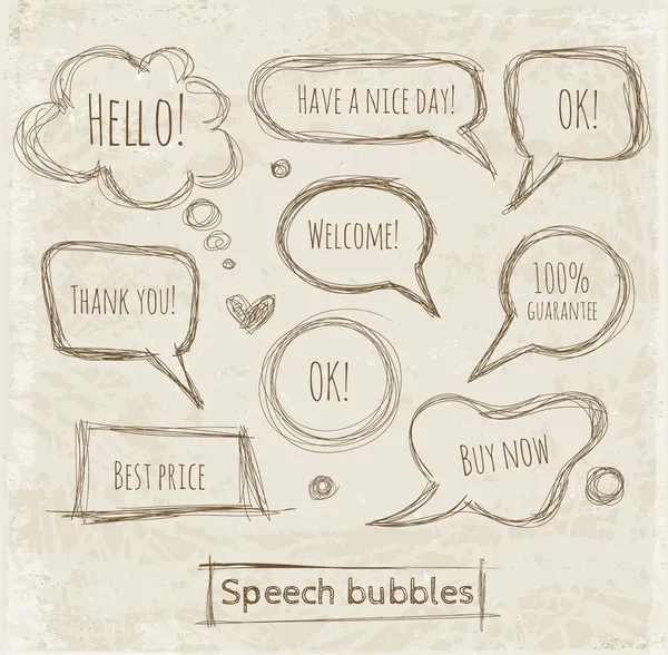 Sketchy speech and thought bubbles hand-drawn with ink. — Stock Vector