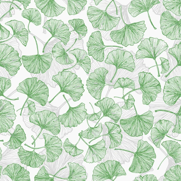 Green floral seamless background with ginkgo leaves. — Stock Vector