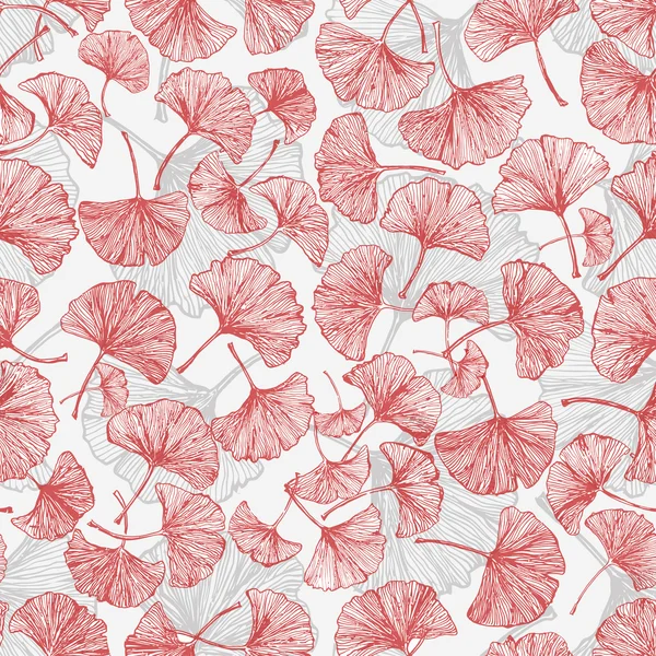 Red floral seamless background with ginkgo leaves — Stock Vector