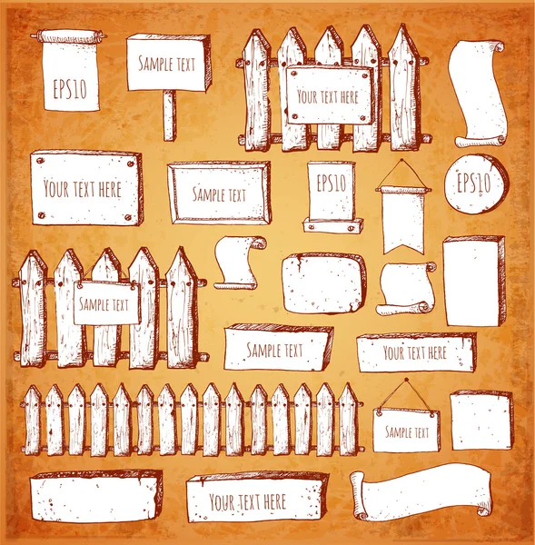 Große Sammlung von niedlichen Feder Skizze rustikale Hintergründe — Stockvektor